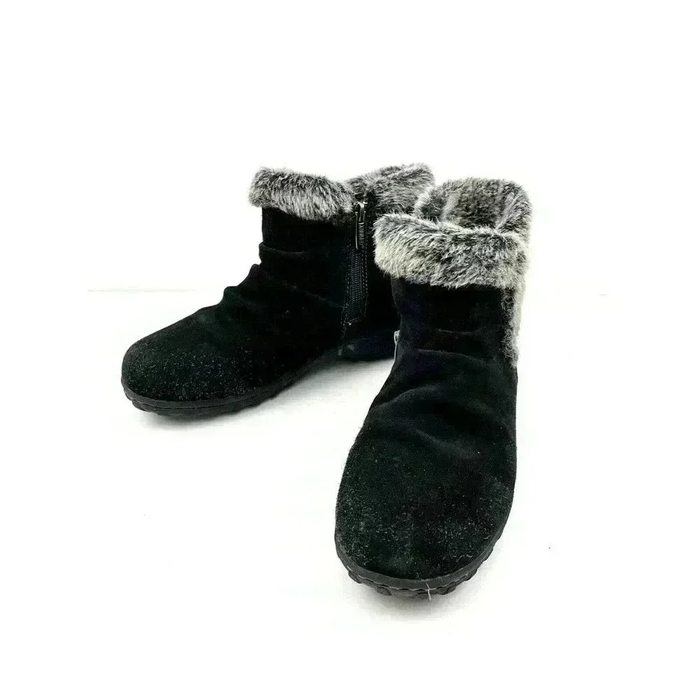 Black‎ Faux Fur Suede Zip Ankle Boots Women’s US Size 7 Khombu